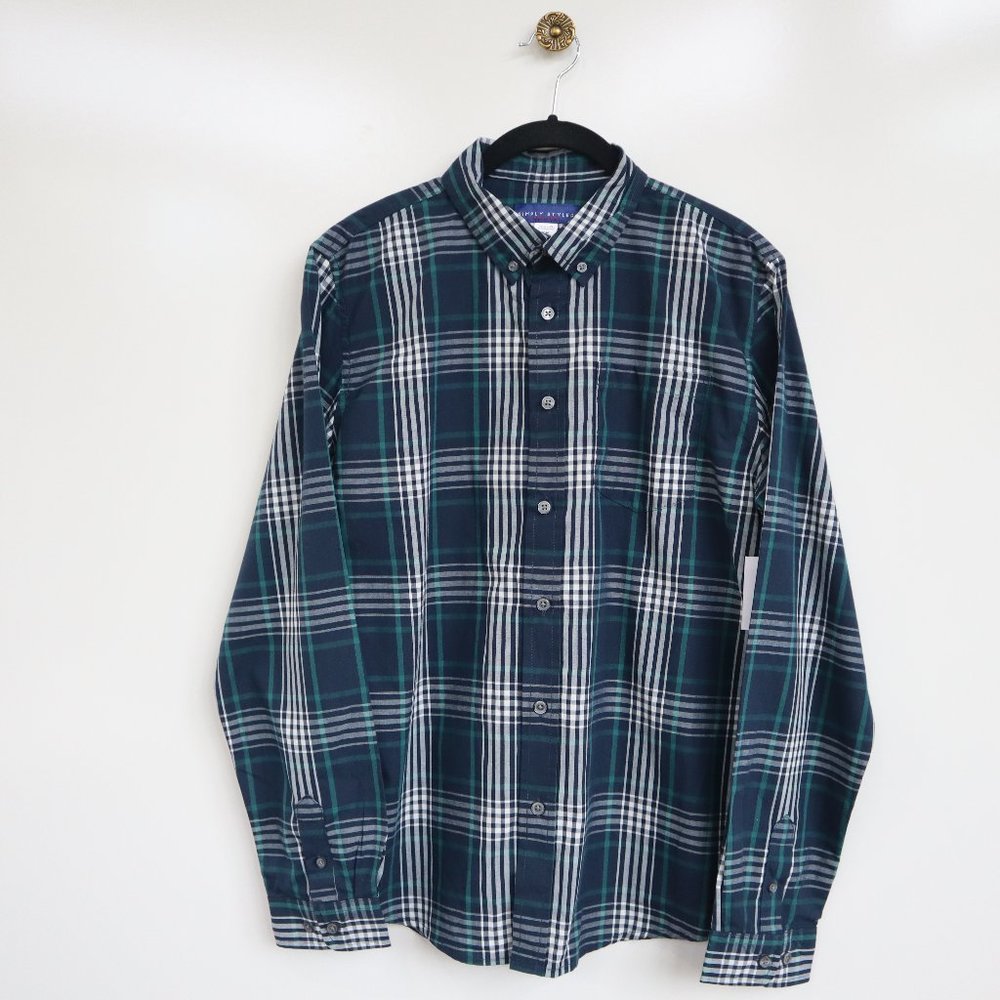 SIMPLY STYLED Teal Plaid Lightweight Button Down Shirt Size XL (18/20) Big Boys